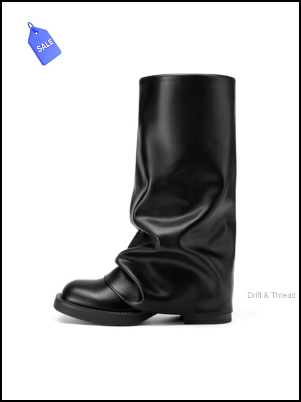 Women's Knee High Boots Faux Leather Pull On Square Toe Slouchy Boots